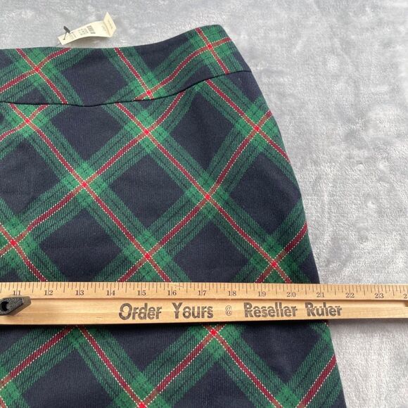 Talbots Skirt 12WP Navy Green Red Plaid Wool Blend Pencil Lined Stretch Waist - Picture 9 of 13